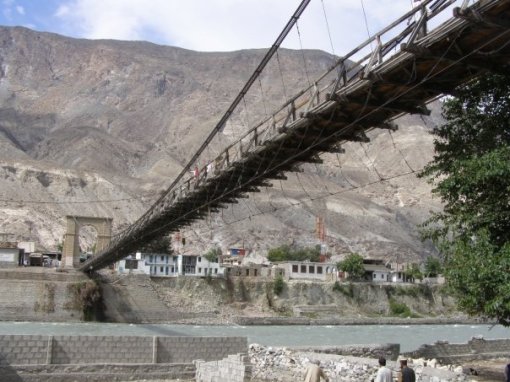 Hanging bridge on Gilgit river. You will a lot of hanging bridges on your way to Gilgit